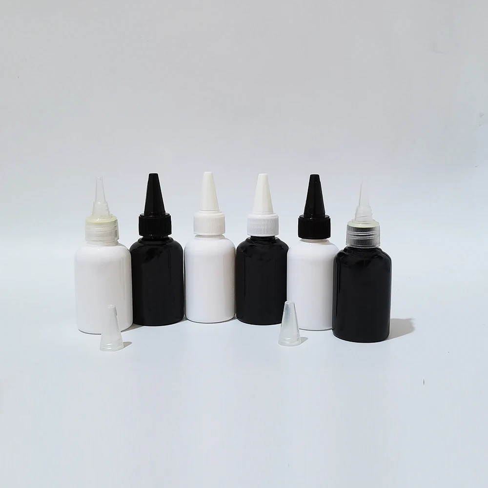 

50ml Empty Water Lotion black Plastic Bottles With Twist Top Cap Liquid Packaging Containers Glue Container With Pointed Top