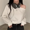 Elegant Solid Korean Streetwear Off-shoulder Long Sleeve Loose Tops Casual Cropped Sweatshirt For Women 6