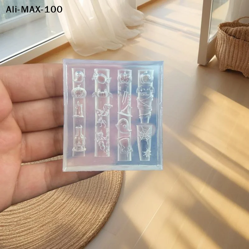 【MA3】할로윈 실리콘 네일 몰드 호박 해골 박쥐 유령 거미줄 네일 템플릿 디자인 도구 DIY 네일 아트 장식
