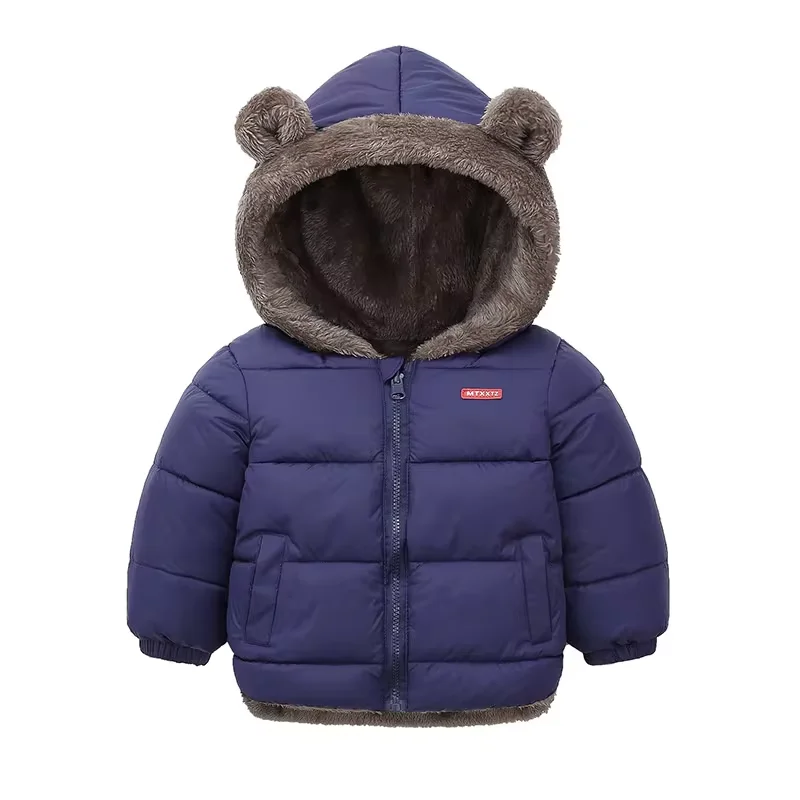 Baby Boys Girls Down Outerwear Kids Fashion Plus Velvet Coat Children Fur Hooded Casual Clothes Autumn Winter Thick Warm Jackets - 5