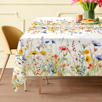 Tovaglia rettangolare floreale acquerello primaverile Decorazioni per feste di nozze Tovaglia estiva con foglie di fiori colorati Decorazioni per la casa 1