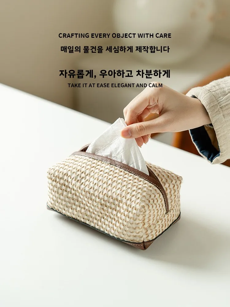 고급 수제 자수 가죽 티슈 박스 수납 가방 새로운 중국 스타일 데스크탑 티슈 가방 라이트 럭셔리