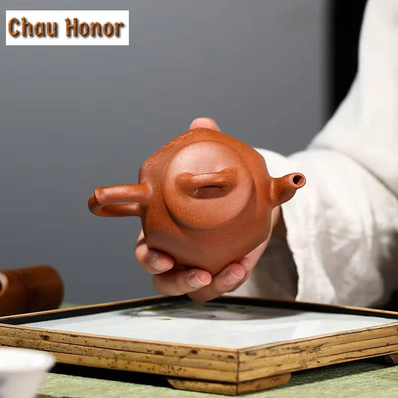 180ml Yixing Purple Clay Teapot Handmade Square Pot Zhu Mud Beauty Kettle with Filter Household Customized Tea Sets Collection