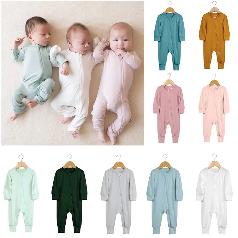 

Комбинезоны для новорожденных из бамбукового волокна, женская пижама, комбинезон на молнии, детская одежда с длинным рукавом 0-24 месяцев