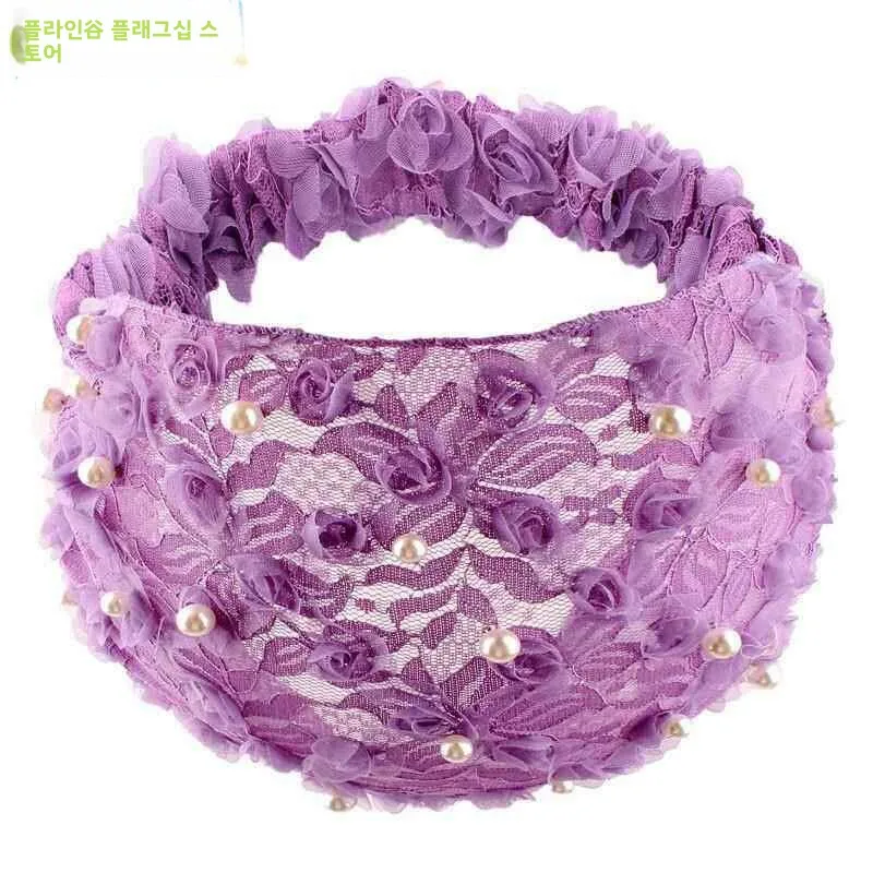 넓은 챙 얇은 헤어밴드 레이스 진주 패션 헤어밴드 커버 그레이 헤어 도구 세안용 와이드 헤어 클립 어린이용 헤어웨어