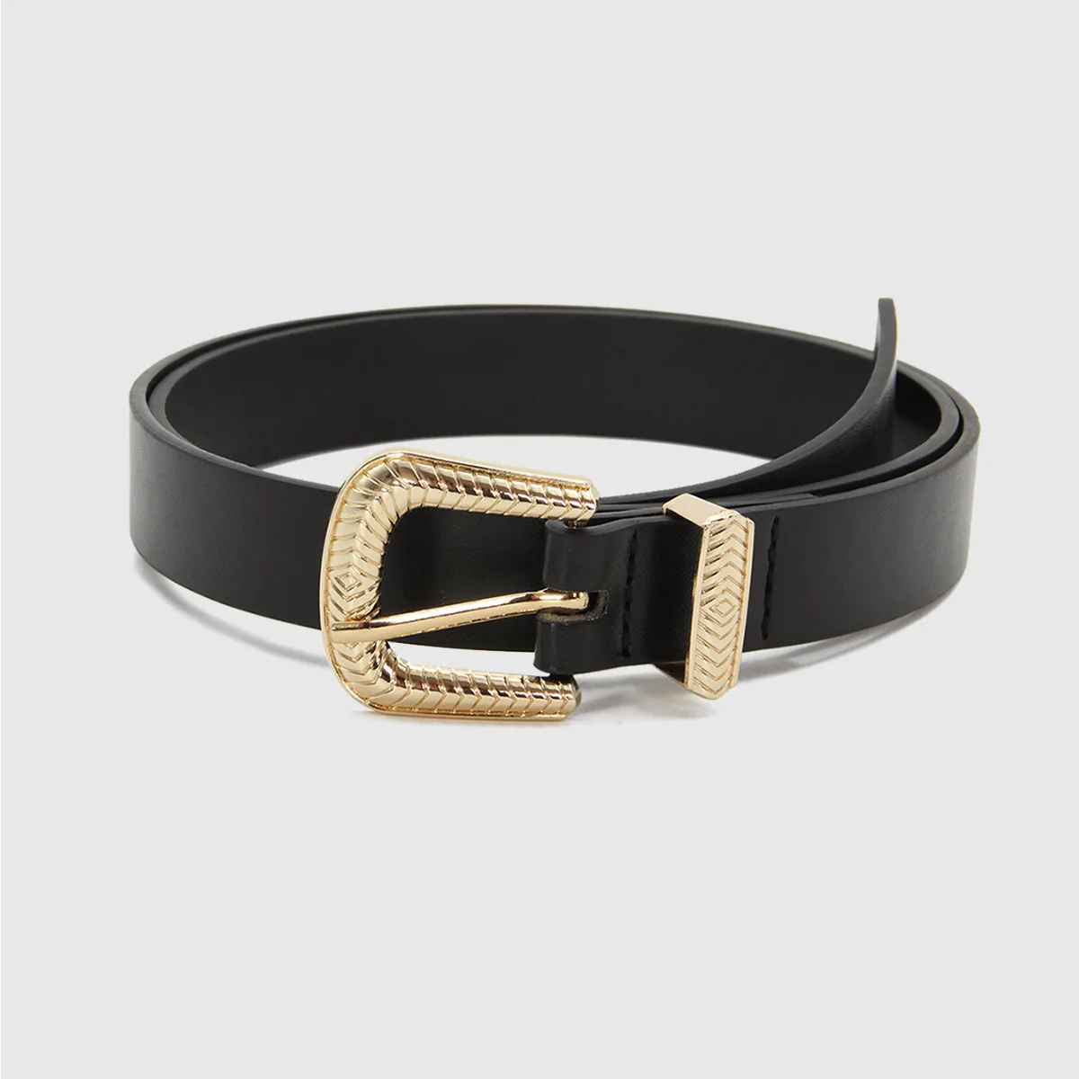 

2023 spring new alloy ring women's PU belt simple matching dress suit solid color belt