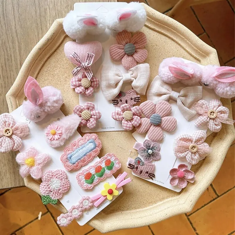 Hair Clips 9Pcs/Set Cartoon Bunny Flower Baby Hair Accessories