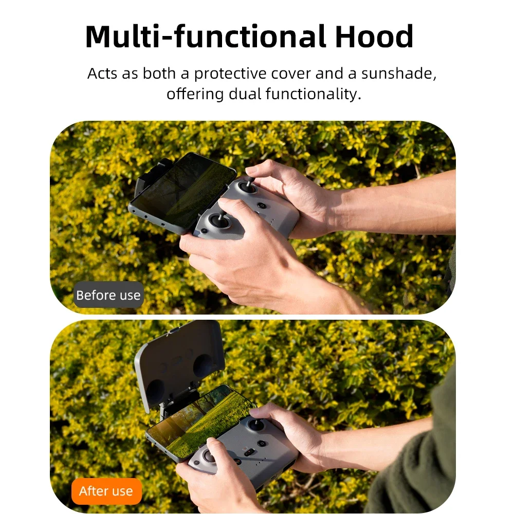 Pare-soleil pour télécommande DJI RC 2 plié, protection réglable et résistante facile à ranger.