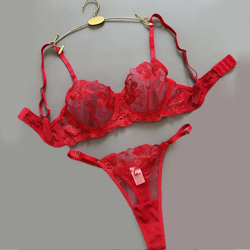 Ensembles de lingerie sexy à broderies florales, soutien-gorge et culotte, ensemble érotique et sensuel pour femmes, ensembles exotiques, sous-vêtements intimes de fantaisie_voghion.com