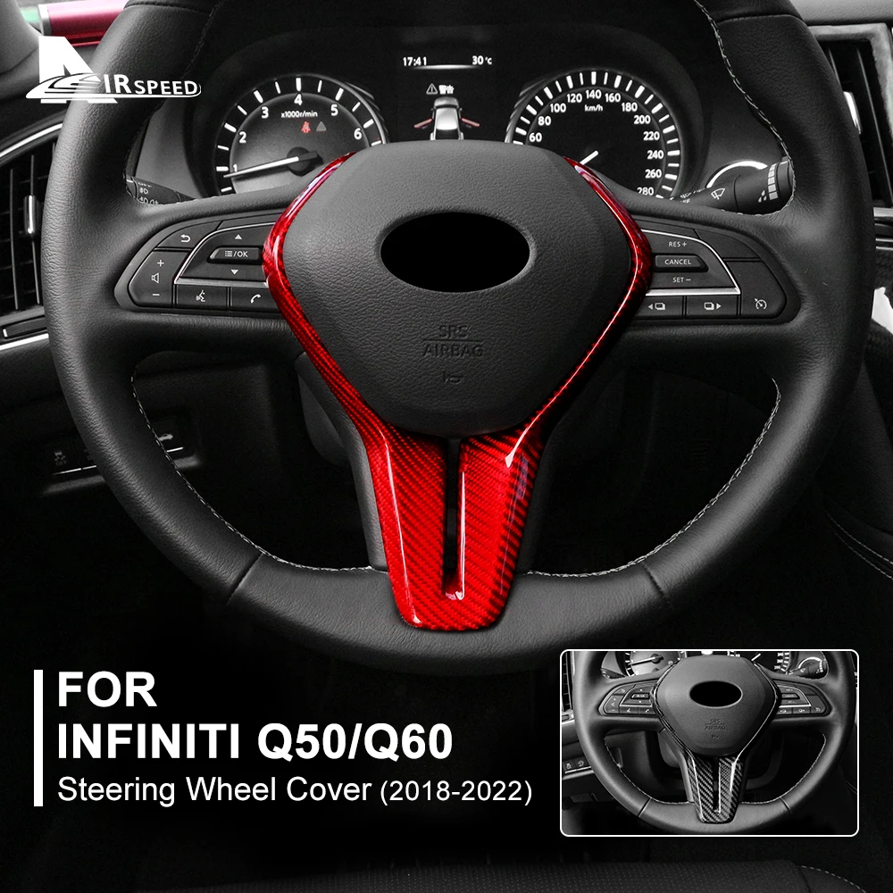

For Infiniti Q50 Q60 2018-2022 RHD LHD Real Hard Carbon Fiber Car Steering Wheel Cover Frame Sticker Trim Interior Accessories