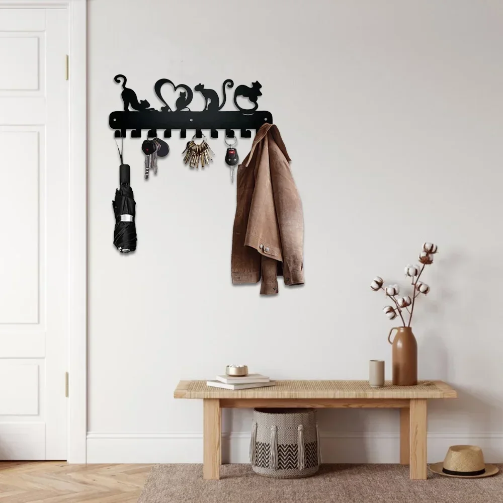 Love Cat Design Key Holder: Metal Wall Mounted Rack Hook, Ideal for Wall Hanging Storage and Key Organization 5