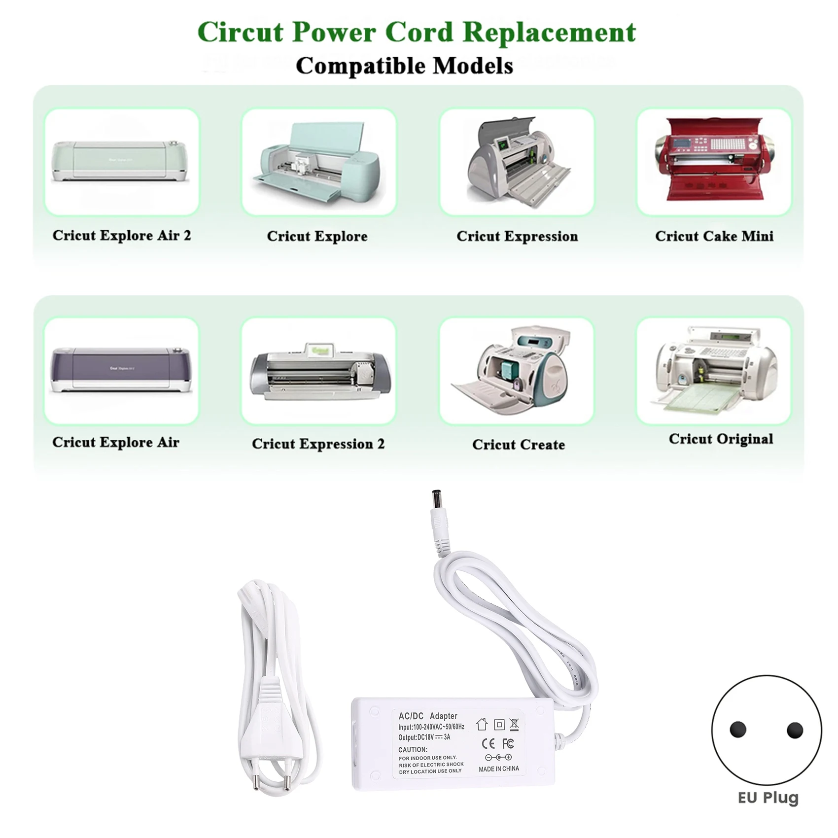 CMHI 18V 3A Power Supply Charger for Cricut Explore Air