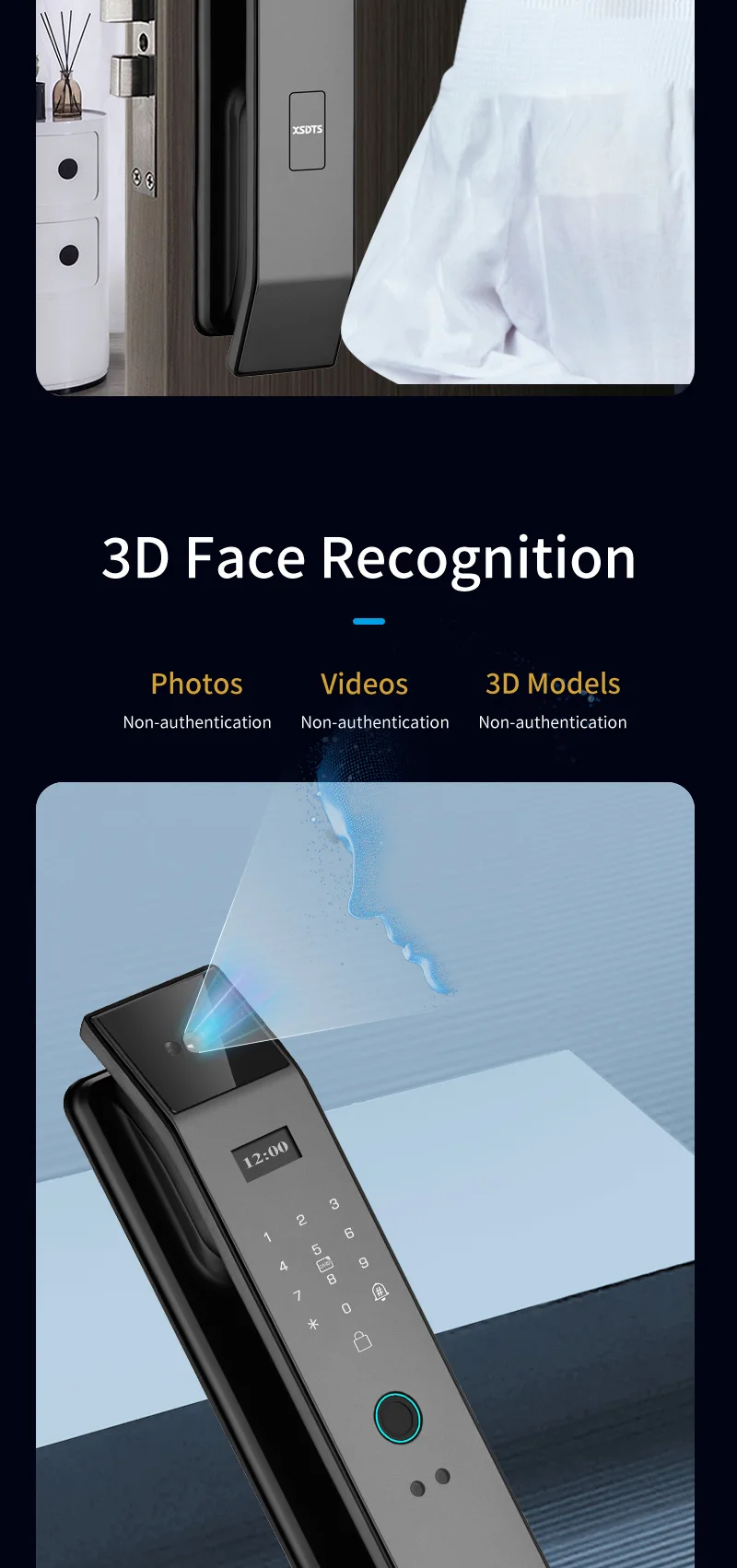 Tuya APP Smart Life APP Control Voice Intercom Smart Lock 3D Face Recognition Fingerprint Password Smart Door Lock With Camera