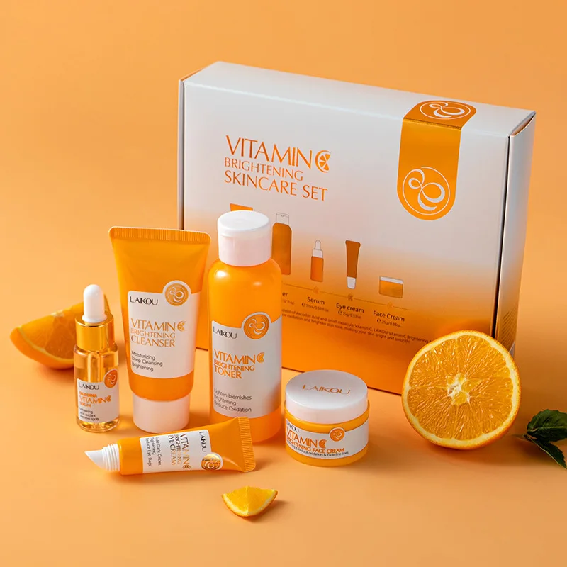 

5pcs Vitamin C Skin Care Sets Whitening Face Cream Facial Cleanser Essence Toner Eye Cream Moisturizing Anti-aging Skin Care