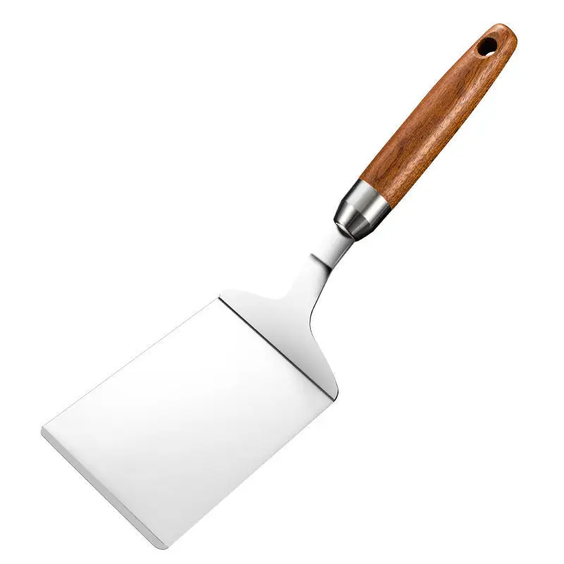 Stainless Steel Steak Cooking Spatula Wood Handle Teppanyaki Pizza Shovel Pancake Scraper BBQ Utensils For Kitchen Convenience