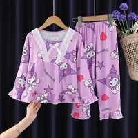 Miniso Kuromi Cinnamoroll Autumn Children's Pajamas Set Anime My Melody Long Sleeved Sleepwear Set Little Girl Home Clothing 1