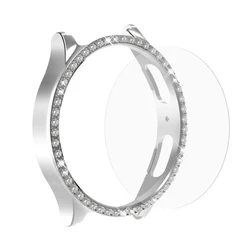Diamond Bling Hard PC Case with Glass Screen Protector for Watch 5Pro 45mm (Silver)