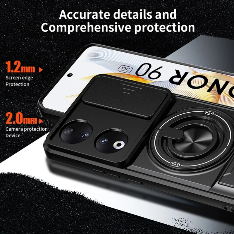 Enhanced Protective Armor Phone Case with Magnetic Ring Stand and Lens Guard