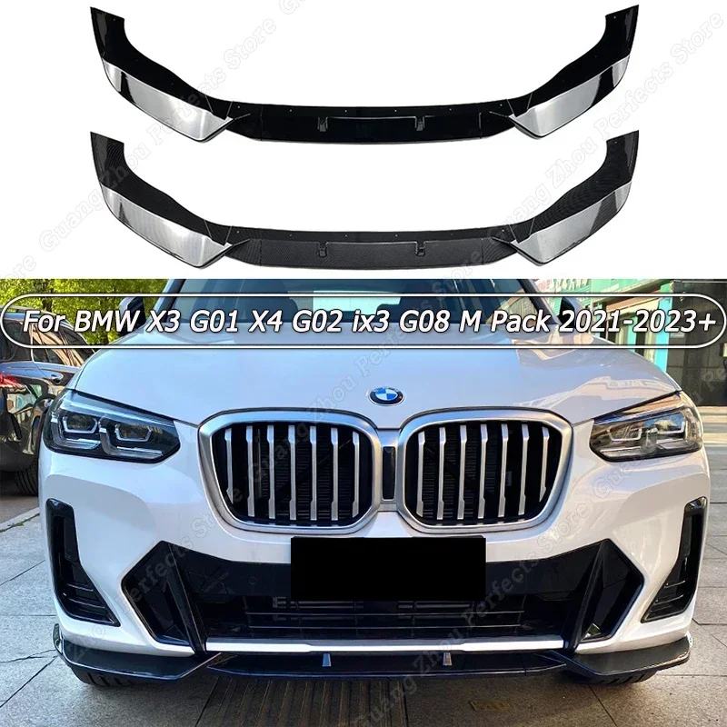 

Car Front Bumper Splitter Lip Spoiler Diffuser Guard For BMW X3 G01 X4 G02 ix3 G08 M Pack 2021-2023+ ABS Gloss Black/Carbon Look