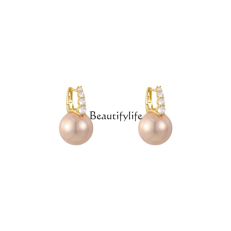 

Pink Pearl Earrings Female Niche Autumn and Winter High-Grade Light Luxury French Ear Studs Earrings