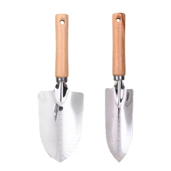 Garden Hand Trowel Heavy Duty Polished Stainless Steel Garden Shovel with Wooden Handle Digging Transplanting Shovel