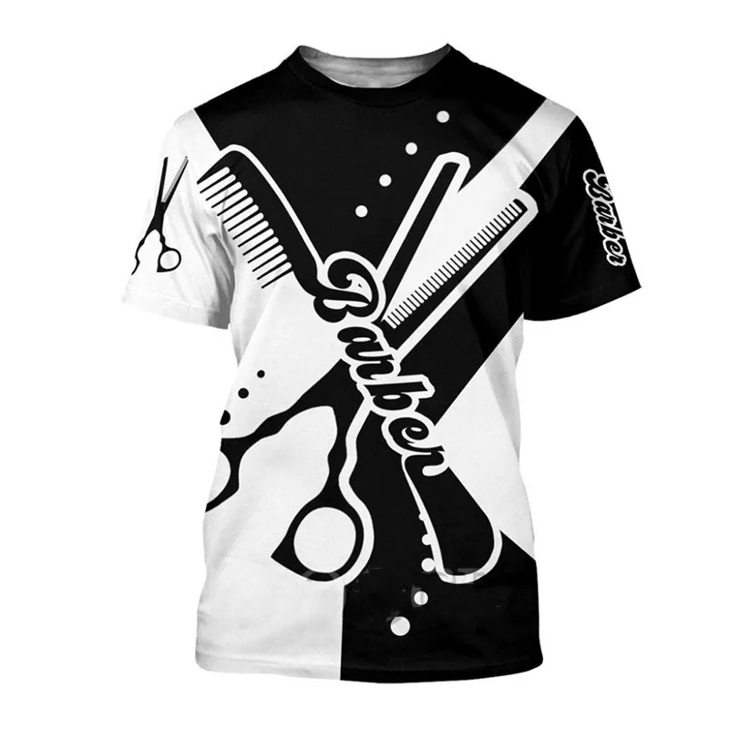 Barber Uniform Fashion Scissors Printed Men's T-shirt Hip Hop Harajuku Plus Size Short Sleeve Summer Fashion Round Neck T-shirt 1