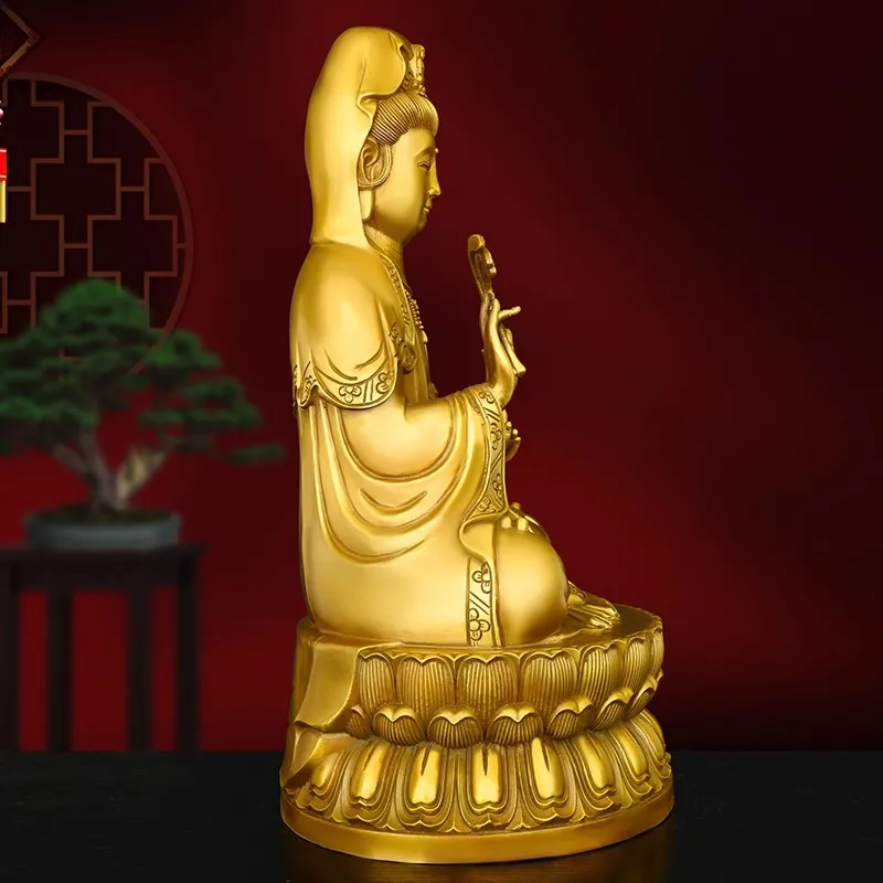 Brass Guanyin Bodhisattva Statue, Willow Branch & Water Vase on Lotus Throne, Buddhist Figurine for Serenity Protection, Home Al