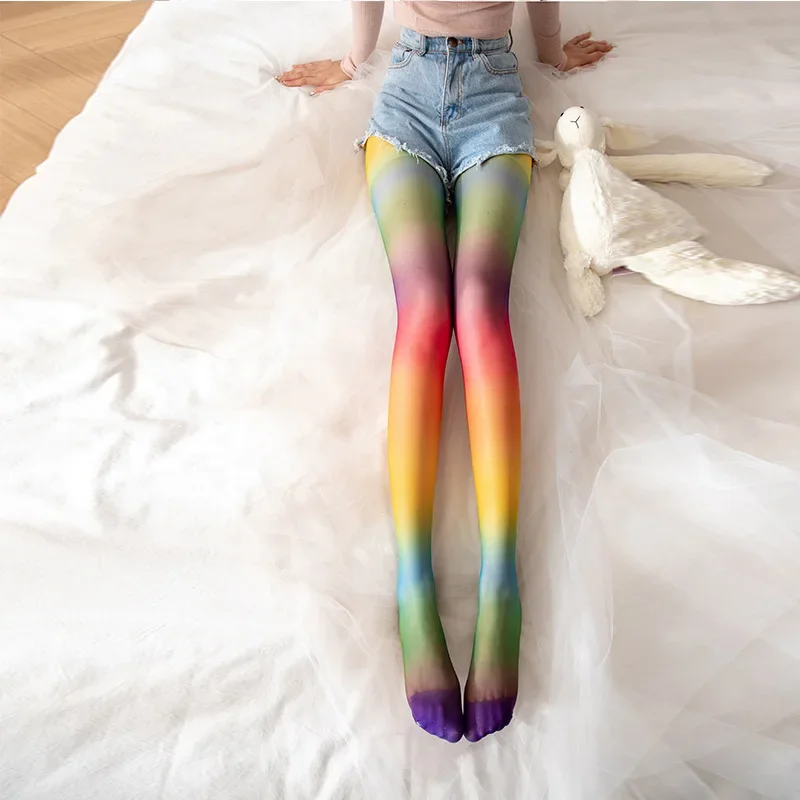 Tights Women Stockings Pantyhose Rainbow Socks Thin Personalized