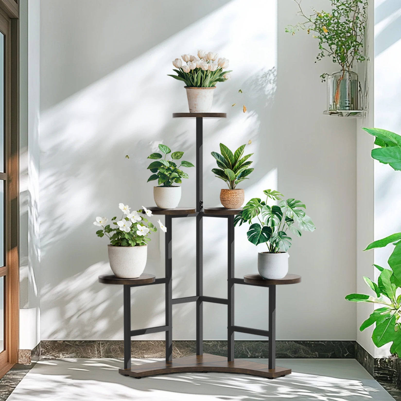 6 Tiered Corner Plant Display Rack Stand Tall Flower Shelf for Living Room Balcony Garden