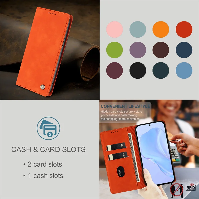 Colorful Macaron Magnetic Leather Wallet Case