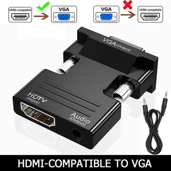 Adaptador convertidor HDMI compatible con VGA, adaptador VGA 1080P, conector de Audio de 3,5 MM para PC, escritorio, portátil a proyector HDTV, Audio y vídeo