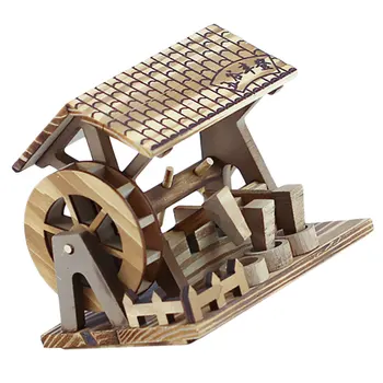 Hand Crank Water Wheel Ornament Wooden Mini Desktop Craft For Home Office Bar Decor Rustic Country Style Watermill 1