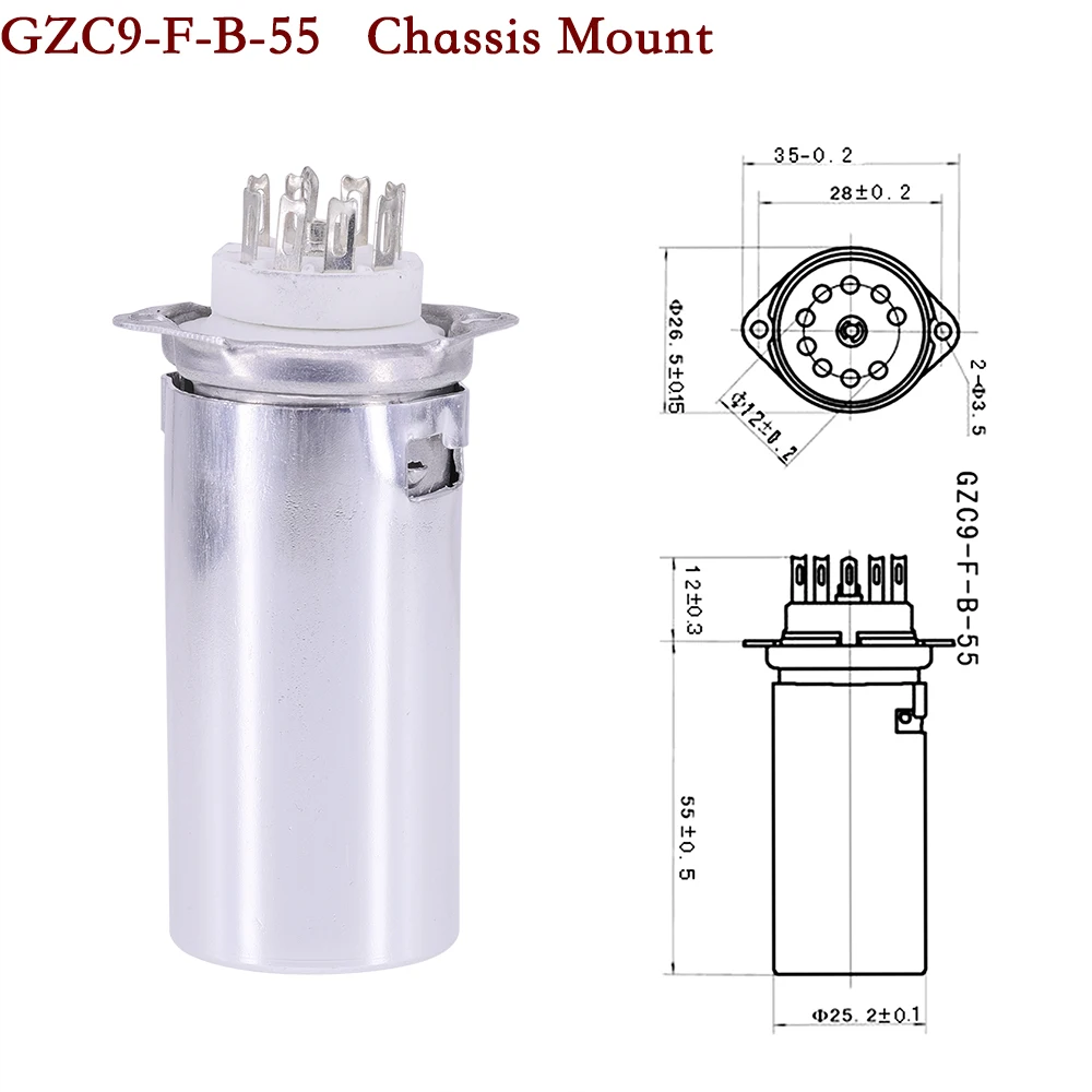 12AX7 12AU7 ECC83 ECC82 E88CC Vintage Amplifier PCB Chassis Mount Full Aluminum Vacuum Tube Shield with 9pin Ceramic Tube Socket