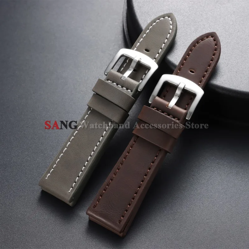 Premium Genuine Leather Watchband with Vintage Stitching – Universal Sport Strap