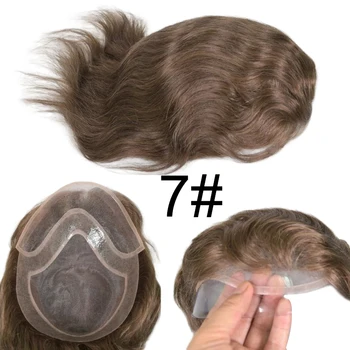 Parrucca in PU con pizzo, sistema di capelli resistente per uomo, toupet da uomo con pizzo frontale francese, capelli naturali, toupet in vero capello umano per uomo