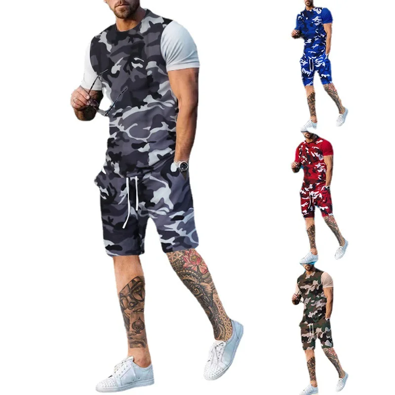 

Men Summer Tshirt Shorts Outfits Set Tracksuit Male Camouflage Sportswear Set Sports Sweatshirts Ropa Para Hombre Mens Clothes