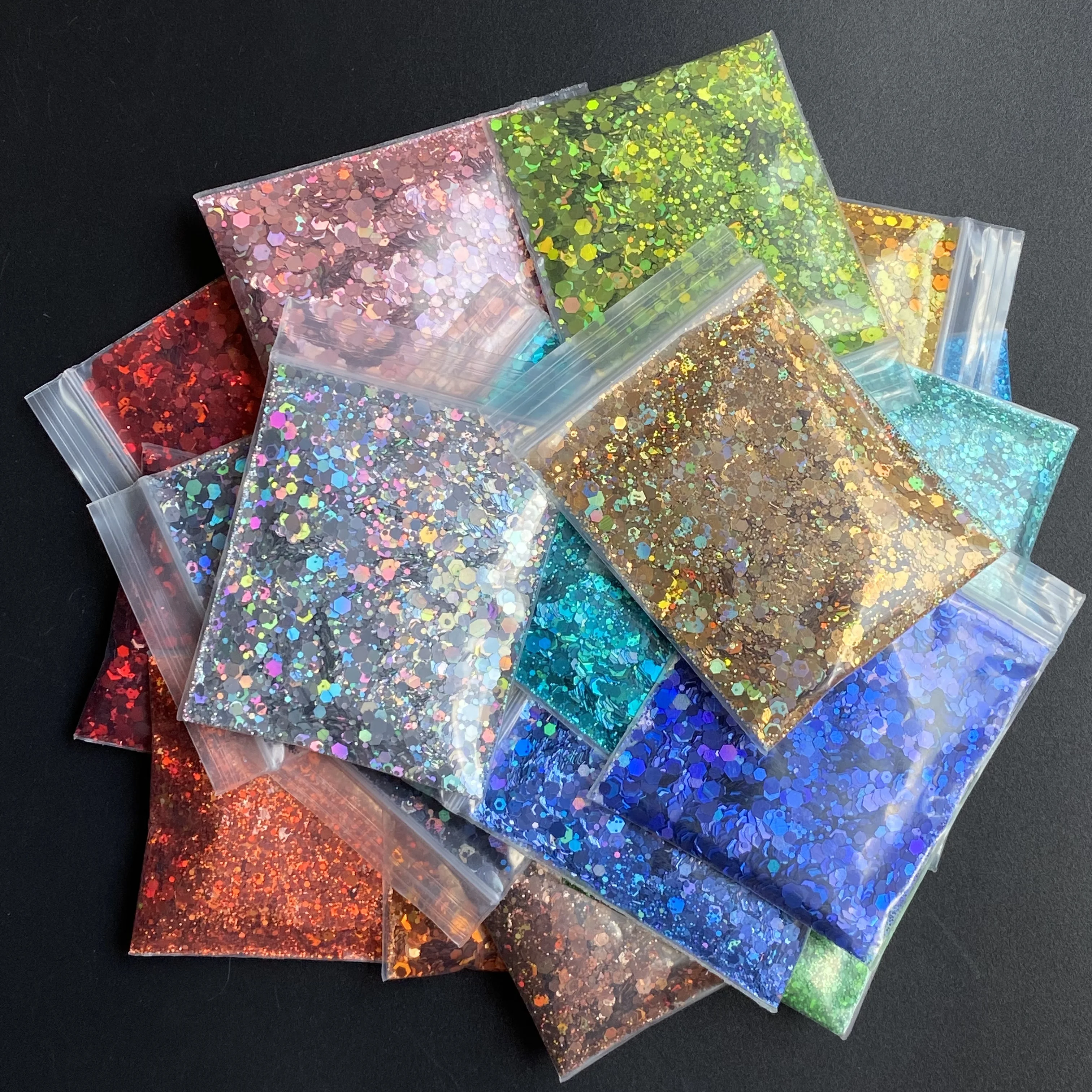 10g/Bag Sparkly Mixed Sizes Holographic Chameleon Glitter Sequins Polyester Hexagon Nail Glitter Set