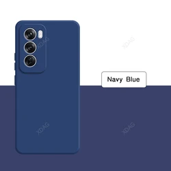 Luxury High - Quality Liquid Silicone Phone Case - Square Design Back Cover - OPPO Reno12 FS 5G (Navy Blue)