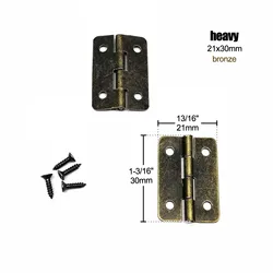 Set of 12 Miniature Heavy Duty Flat Wooden Hinges with Screws for Jewelry Boxes and Small Cabinets (Heavy Bronze 21x30mm)