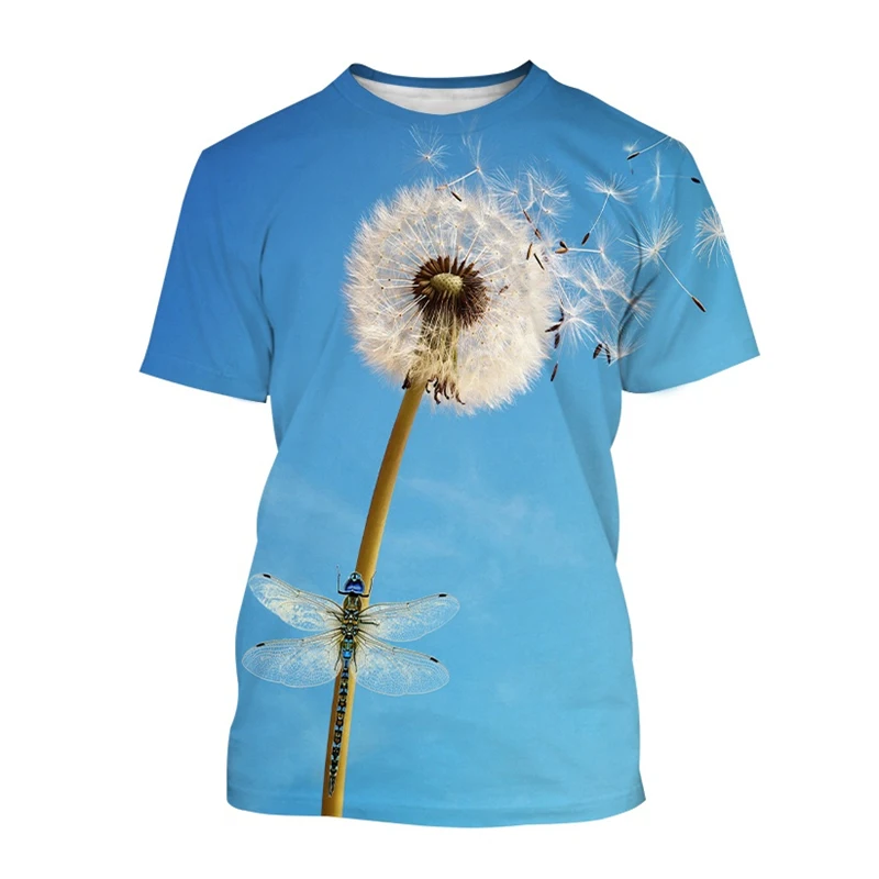 

2022 3DPrinting T-Shirt Summer Fashion Casual Novelty Plant Dandelion Parachute Art Breathable Unisex Crew Neck Short Sleeve Top
