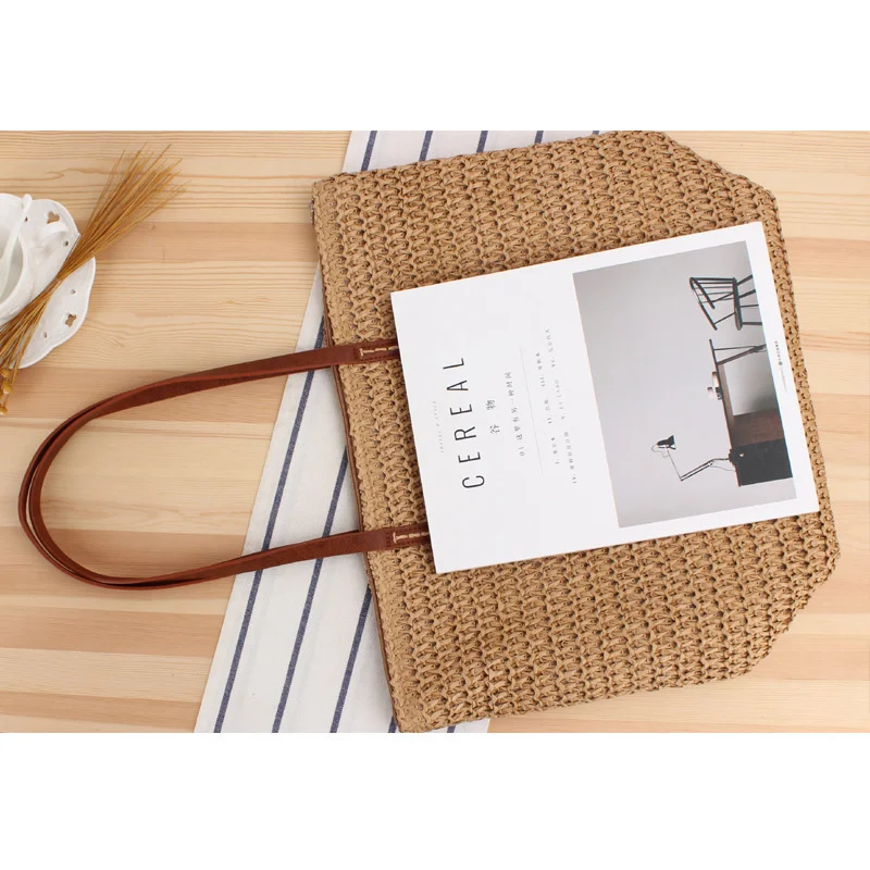 Handmade Woven Straw Bag Minimalist Style Shoulder Bag Seaside Vacation Beach Bag Fashionable Commuting Bag Casual