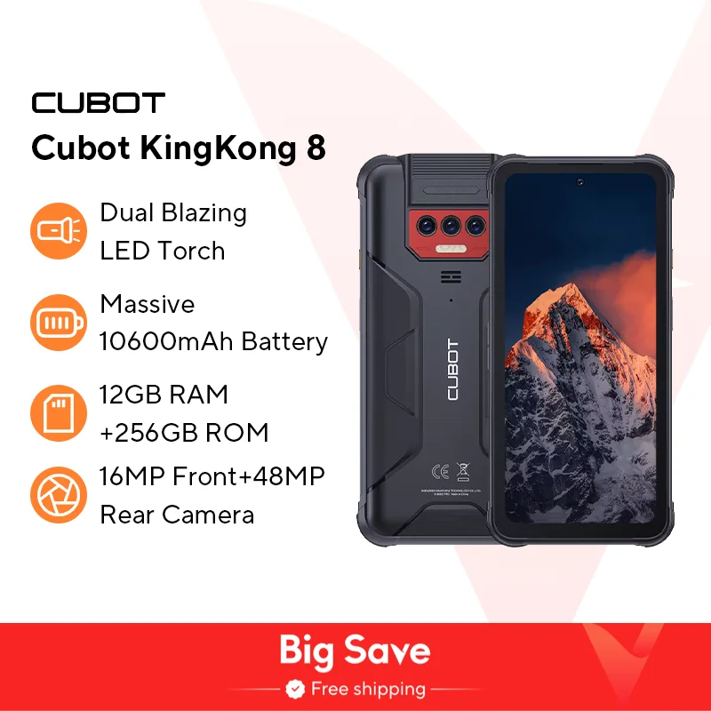 Cubot KingKong 8 Waterproof Rugged Android 13 Cell Phone Mobile Phone 12GB RAM(6GB + 6GB) 256GB ROM 10600mAh NFC Octa-core 4G OTG
