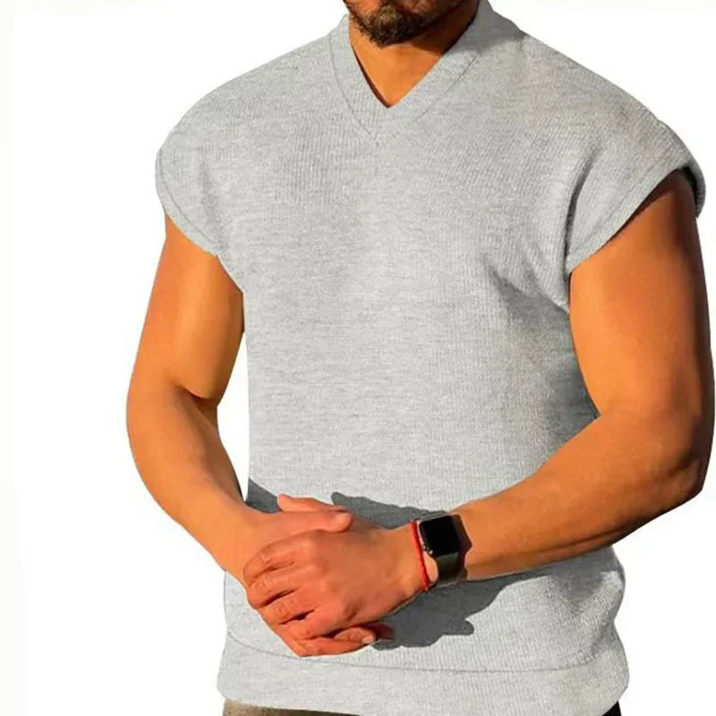 Description Picture 5 of itemMens Wear Summer New V-neck Vest Fashion Trend Sports Fitness Loose Short-sleeved T-shirt for Men