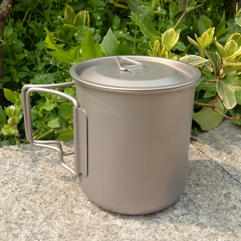 Camping Titanium Cups 450ml 550ml 650ml 750ml Ti Cups Cooking Pot Ultralight Folding Handle 5