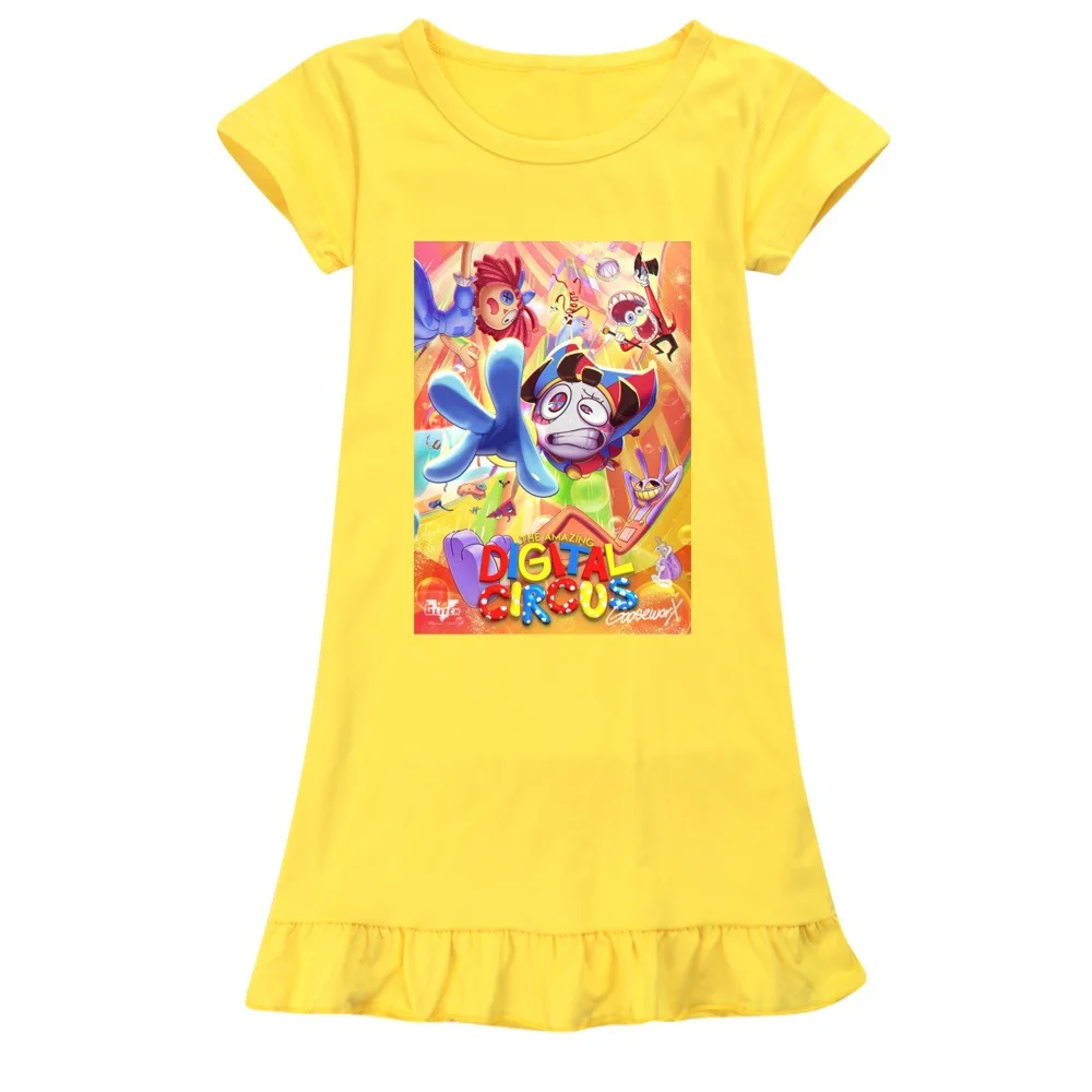  úžasná digitální cirkus noční košile léto dívčí pyžamo šaty děti kreslený noční košile domácí oblečení děti roztomilá oblečení na spaní