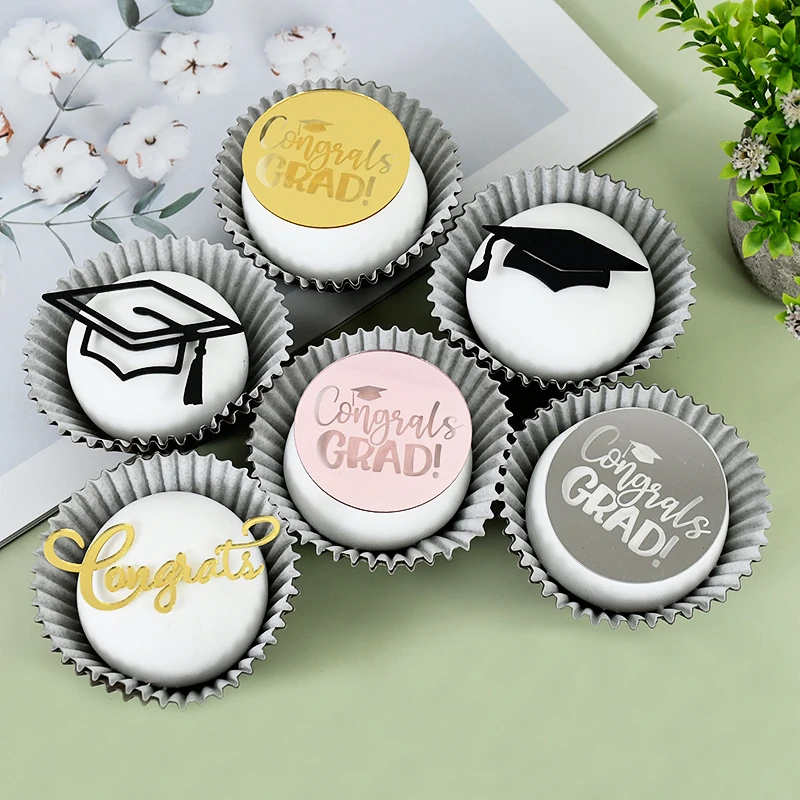 

10Pcs Congrat Bachelor Hat Cupcake Toppers Acrylic Cake Topper Graduate Party Graduation Cake Decorating Supplies