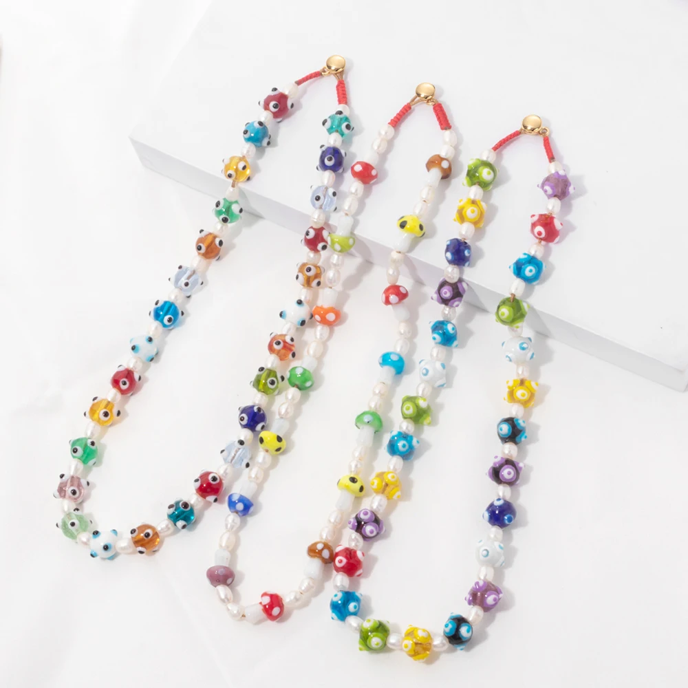 2023 New Design Devil Eye Beads Necklace For Women Pearl Charms Beaded Handmade Necklace Colorful Bead Jewelry