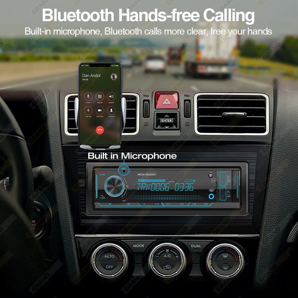 Grandnavi 1 Din 자동차 라디오 오디오 스테레오 FM Aux 입력 수신기 SD TF USB 12V 대시 MP3 블루투스 멀티미디어 자동 라디오 플레이어