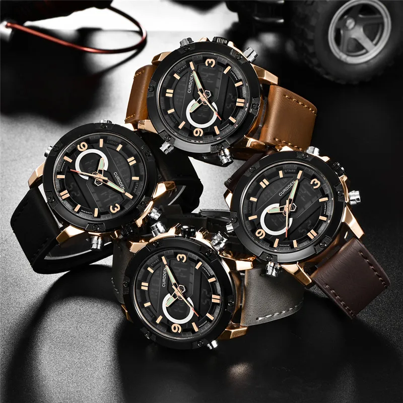 Men Original CURDDEN Brand Chronograph Watches Fashion Leather Dual Time Multi-function Sports Watch Montres de Marque de Luxe