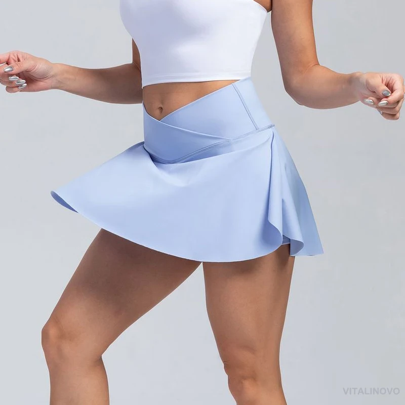 VITALINOVO Women's High Waisted Crossover Tennis Skirts Tummy Control Pleated Golf Skorts Skirts for Women with Shorts Pockets
